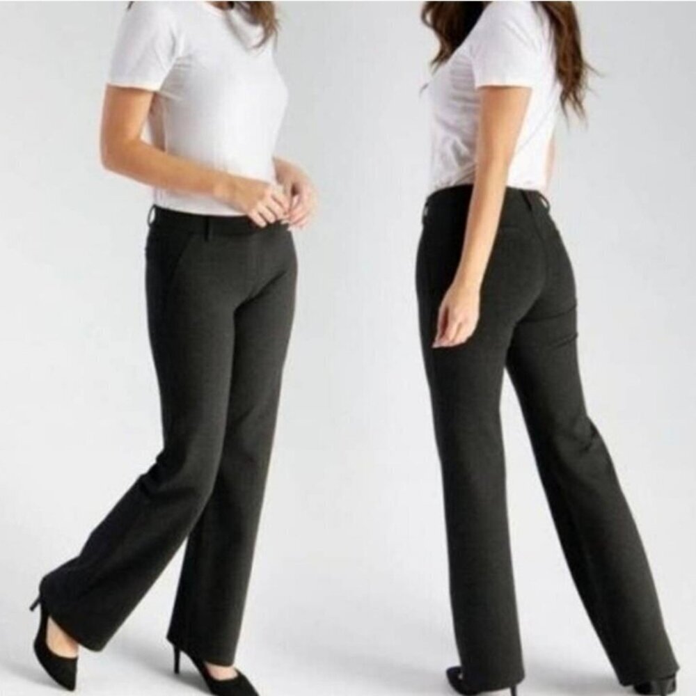 Betabrand Charcoal Gray Dress Yoga Straight Leg Pants Size Large